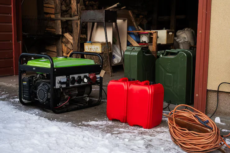 There are two red and green containers and a green generator.