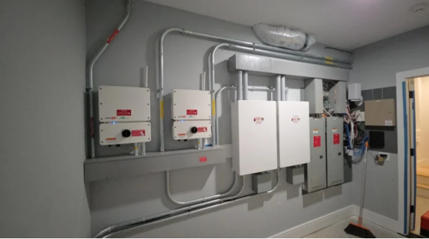 Commercial battery backup and electrical control equipment installed inside an Albany, NY facility.